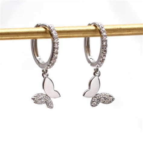 chanel butterfly earrings|sterling silver butterfly hoop earrings.